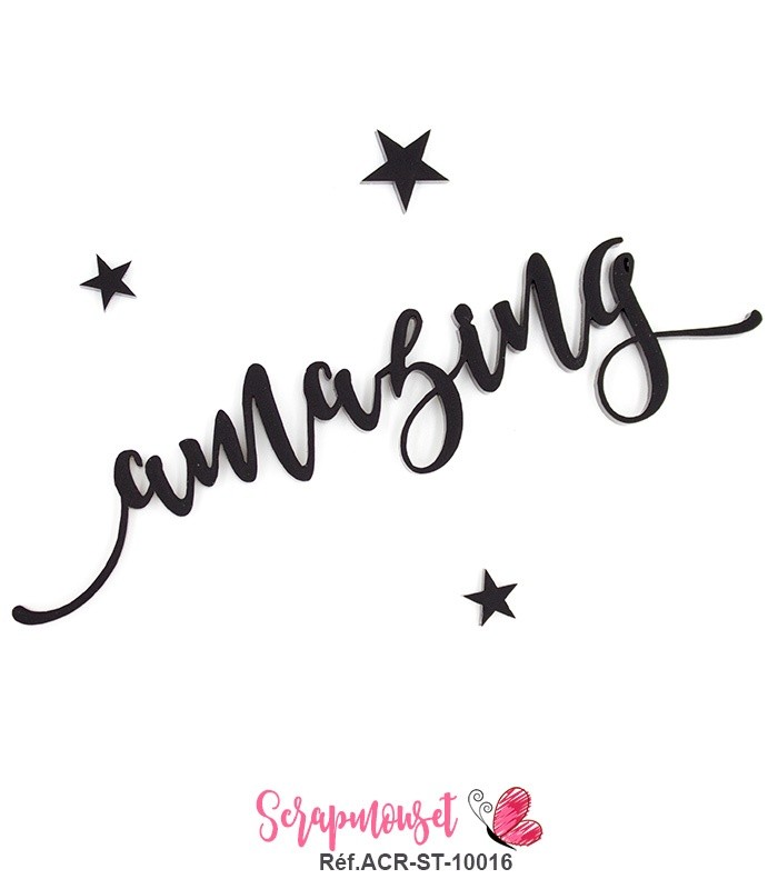Mot amazing en Acrylique Noir 12,9 x 3,1 cm  SCRAPMOUSET