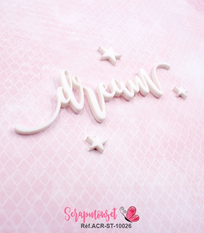 Mot dream en Acrylique Blanc 10,6 x 3,3 cm SCRAPMOUSET