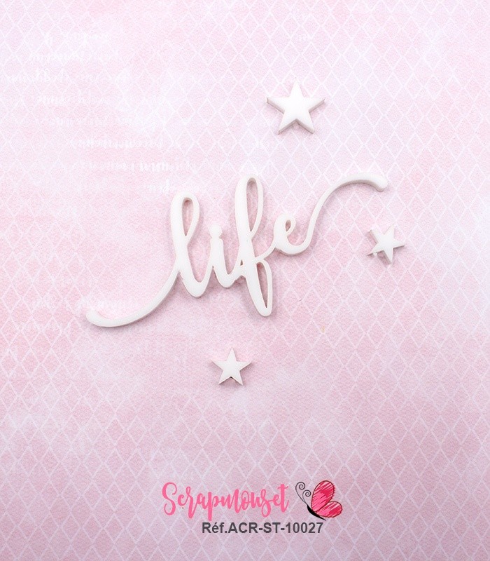 Mot life en Acrylique Blanc 7,5 x 3,3 cm SCRAPMOUSET