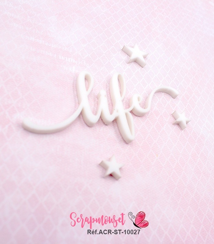 Mot life en Acrylique Blanc 7,5 x 3,3 cm SCRAPMOUSET