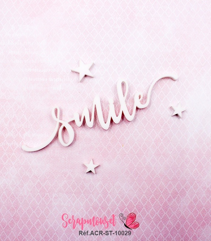 Mot smile en Acrylique Blanc 9.7 x 3,3 cm  SCRAPMOUSET