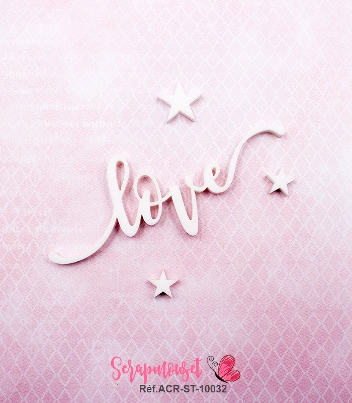 Mot love en Acrylique Blanc 8 x 3 cm SCRAPMOUSET