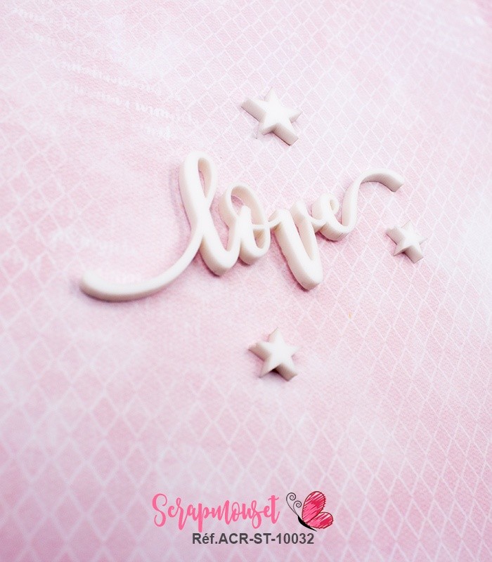 Mot love en Acrylique Blanc 8 x 3 cm SCRAPMOUSET