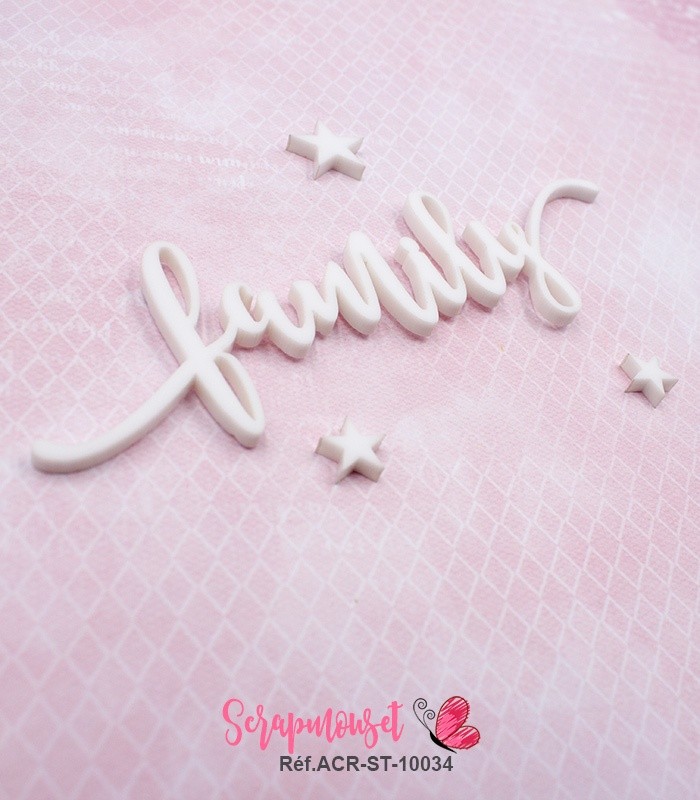 Mot family en Acrylique Blanc 11,7 x 3,5 cm SCRAPMOUSET