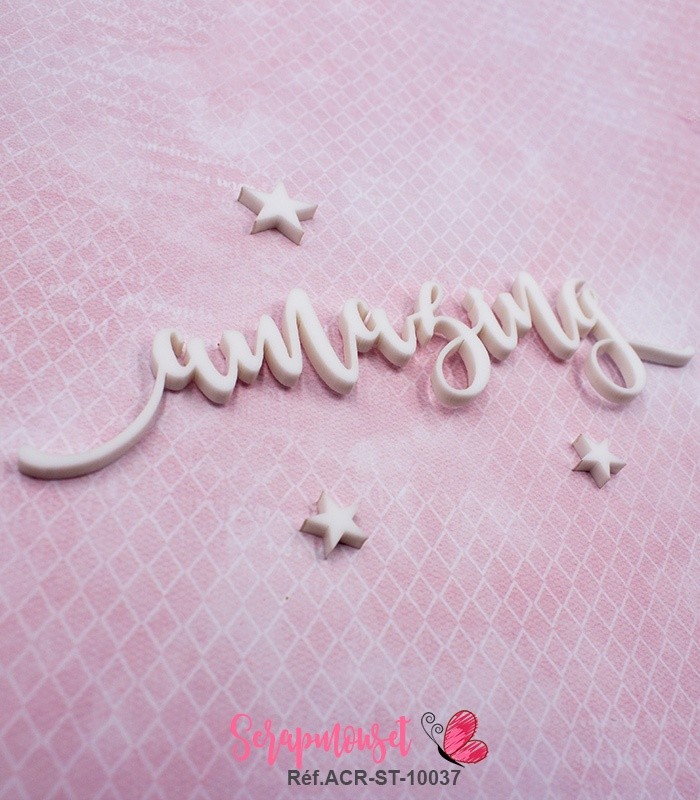 Mot amazing en Acrylique Blanc 12,9 x 3,1 cm SCRAPMOUSET