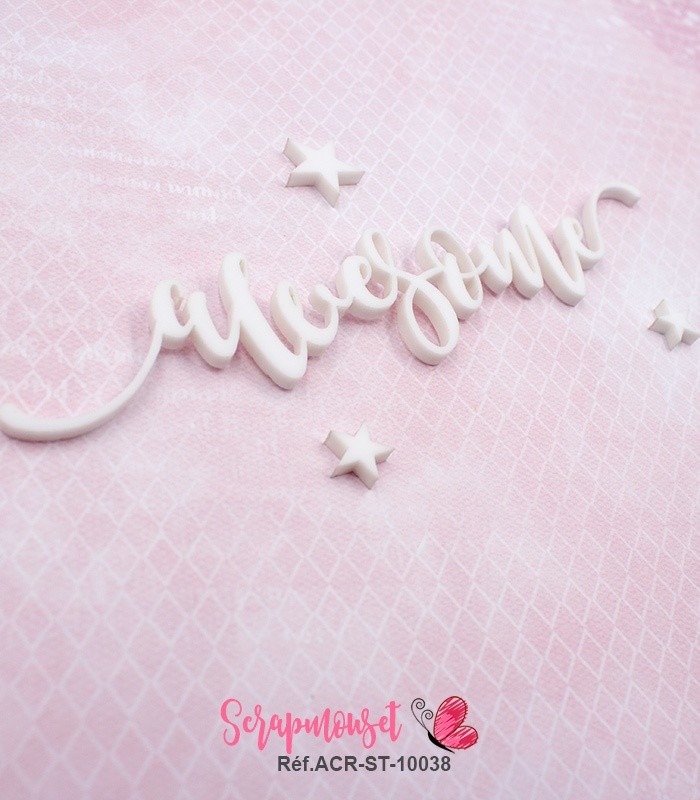 Mot awesome en Acrylique Blanc 13 x 2,6 cm SCRAPMOUSET