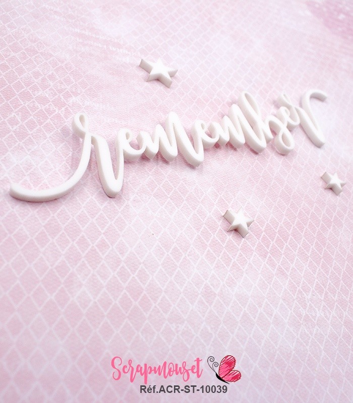 Mot remember en Acrylique Blanc 14,7 x 3 cm SCRAPMOUSET