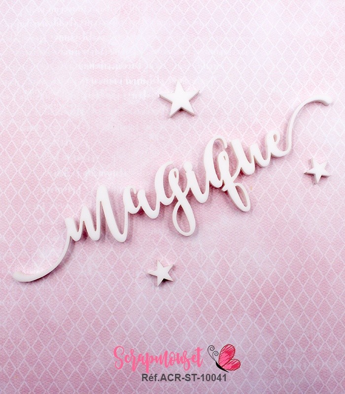 Mot magique en Acrylique Blanc 12,5 x 2,9 cm SCRAPMOUSET