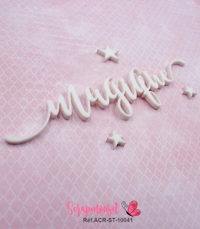 Mot magique en Acrylique Blanc 12,5 x 2,9 cm SCRAPMOUSET