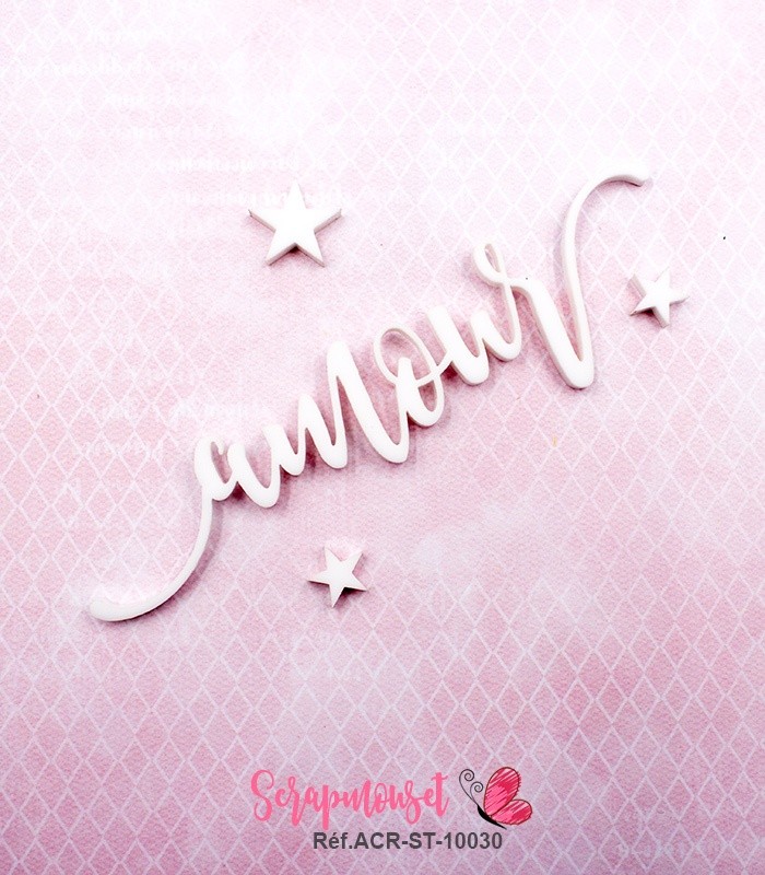 Mot amour en Acrylique Blanc 10,7 x 2,7 cm  SCRAPMOUSET