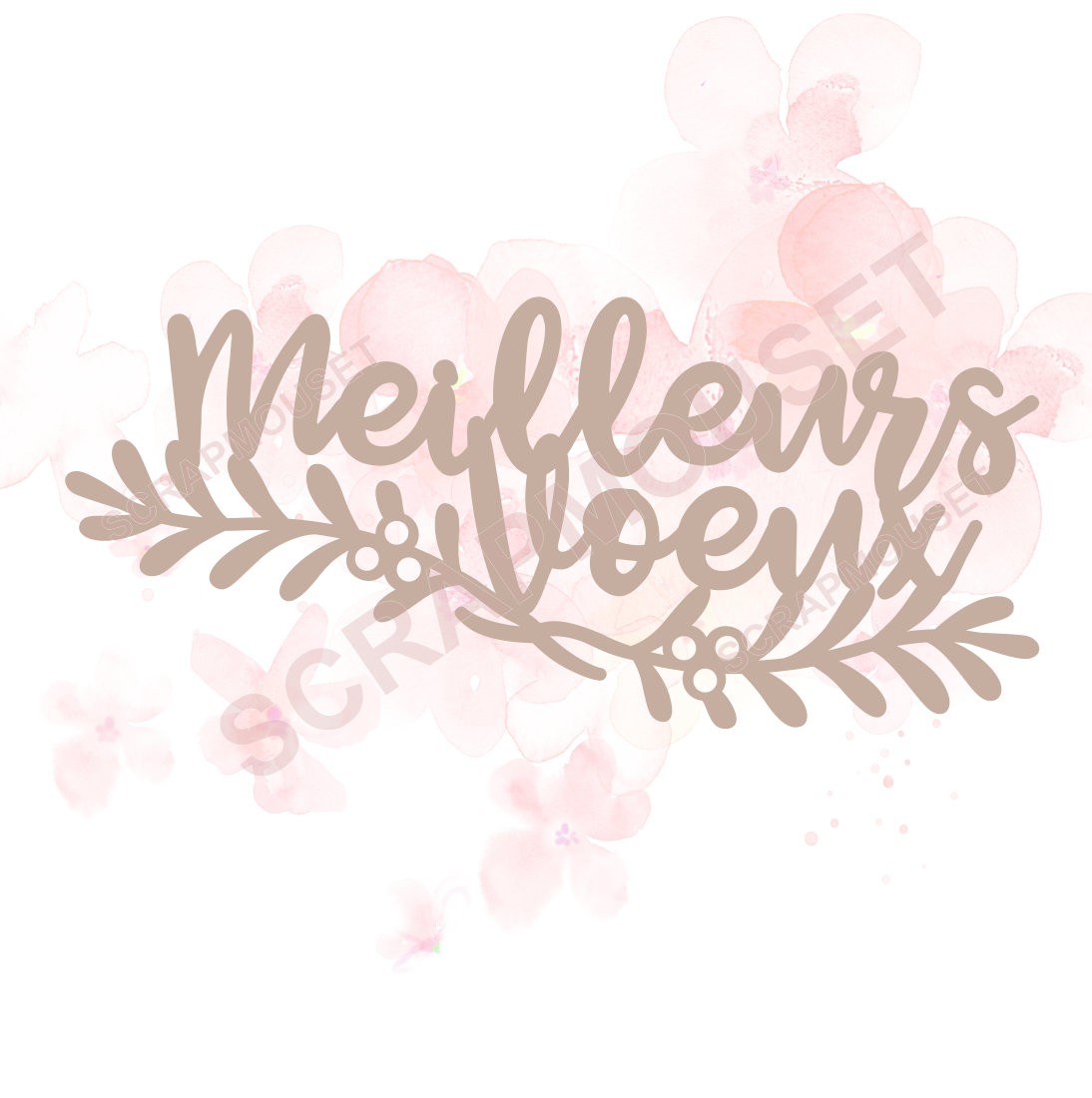 Mot Meilleurs voeux (branche de gui) en carton bois SCRAPMOUSET