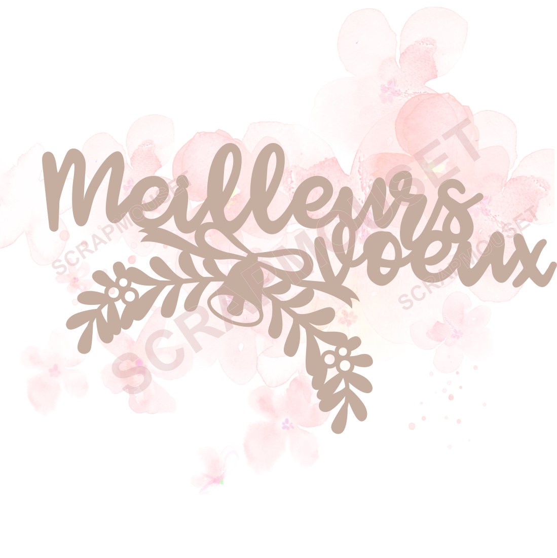 Mot Meilleurs voeux (branche de gui et cloche) en carton bois SCRAPMOUSET