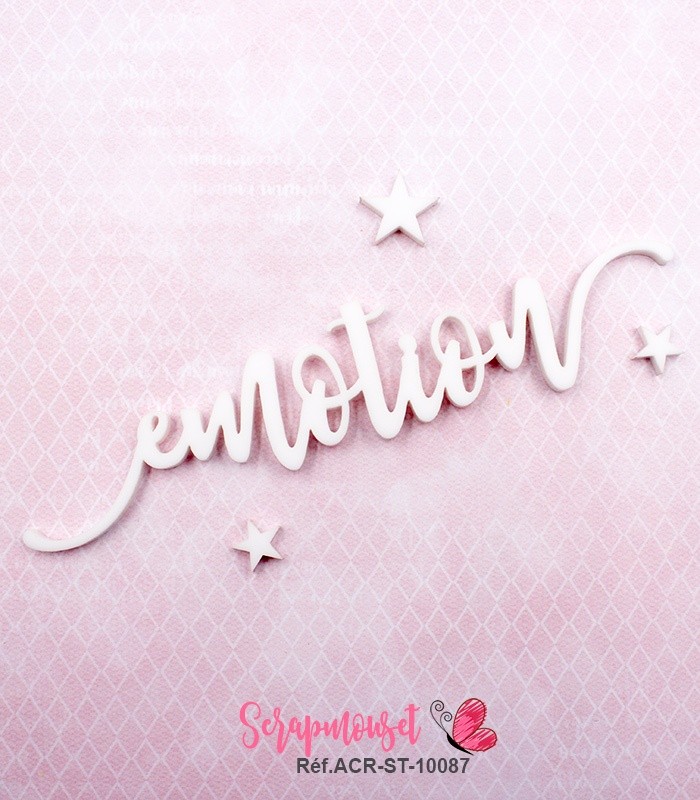 Mot emotion en Acrylique Blanc 12,3 x 2,8 cm SCRAPMOUSET