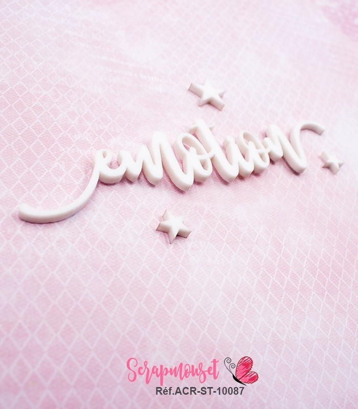 Mot emotion en Acrylique Blanc 12,3 x 2,8 cm SCRAPMOUSET