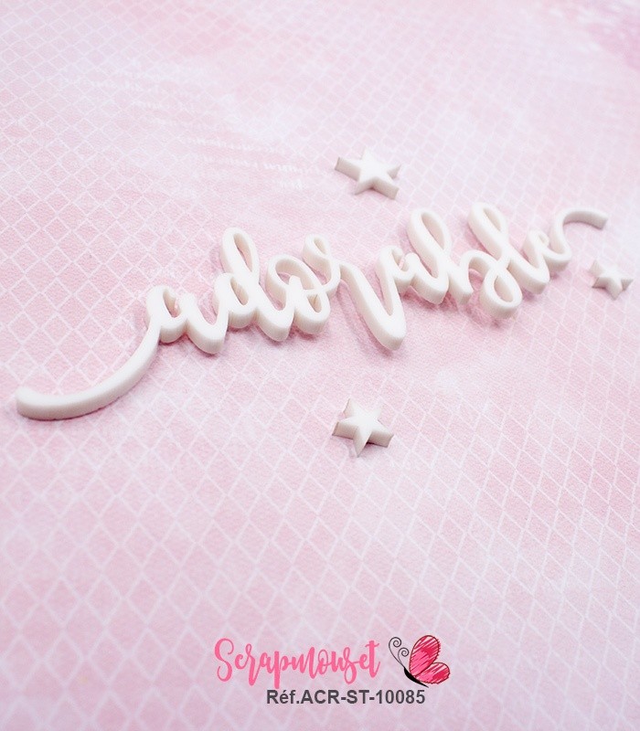 Mot adorable en Acrylique Blanc 13,5 x 3,3 cm SCRAPMOUSET