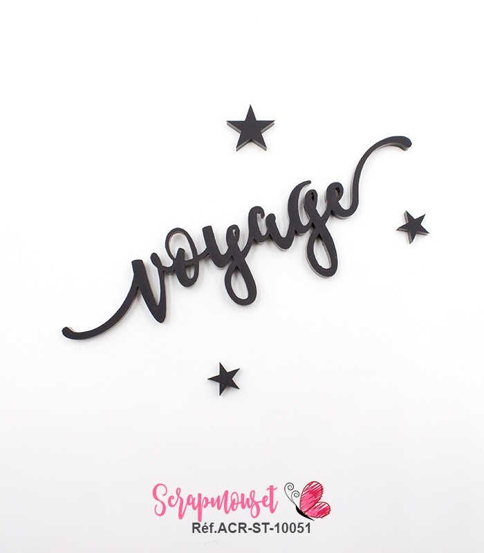 Mot voyage en Acrylique Noir 11 x 3,1 cm  SCRAPMOUSET