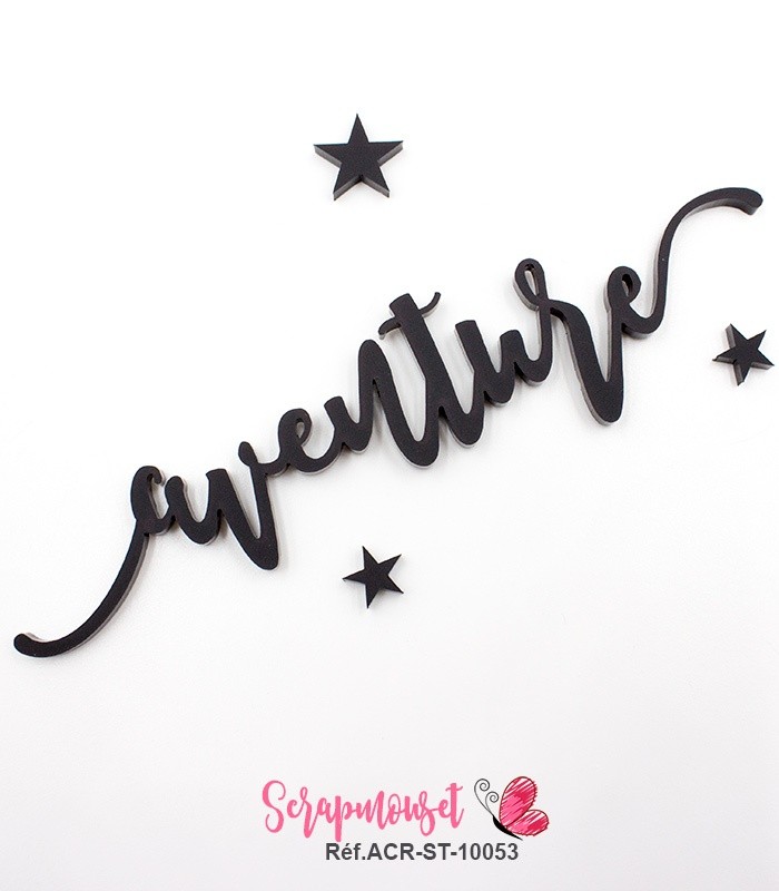 Mot aventure en Acrylique Noir 13 x 3 cm  SCRAPMOUSET