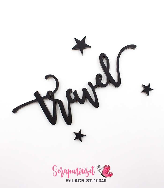Mot travel en Acrylique Noir 9,9 x 3,8 cm  SCRAPMOUSET