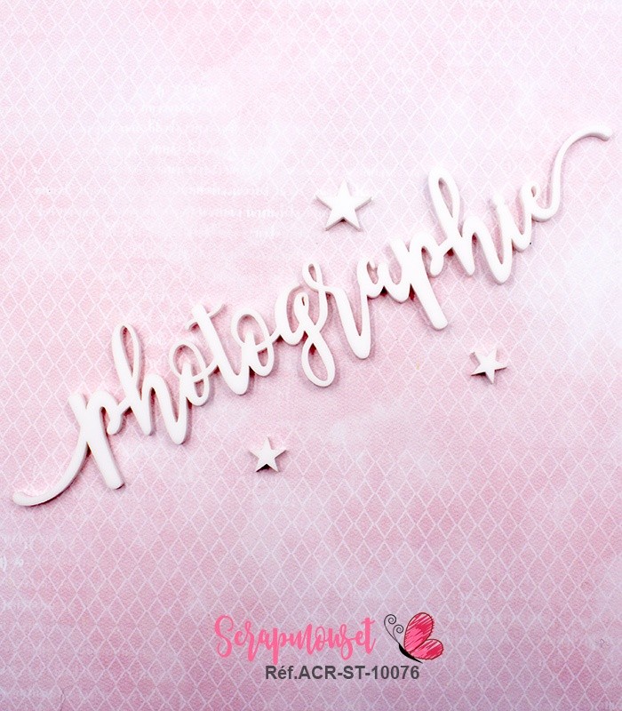 Mot photographie en Acrylique Blanc 17,6 x 3,7 cm SCRAPMOUSET