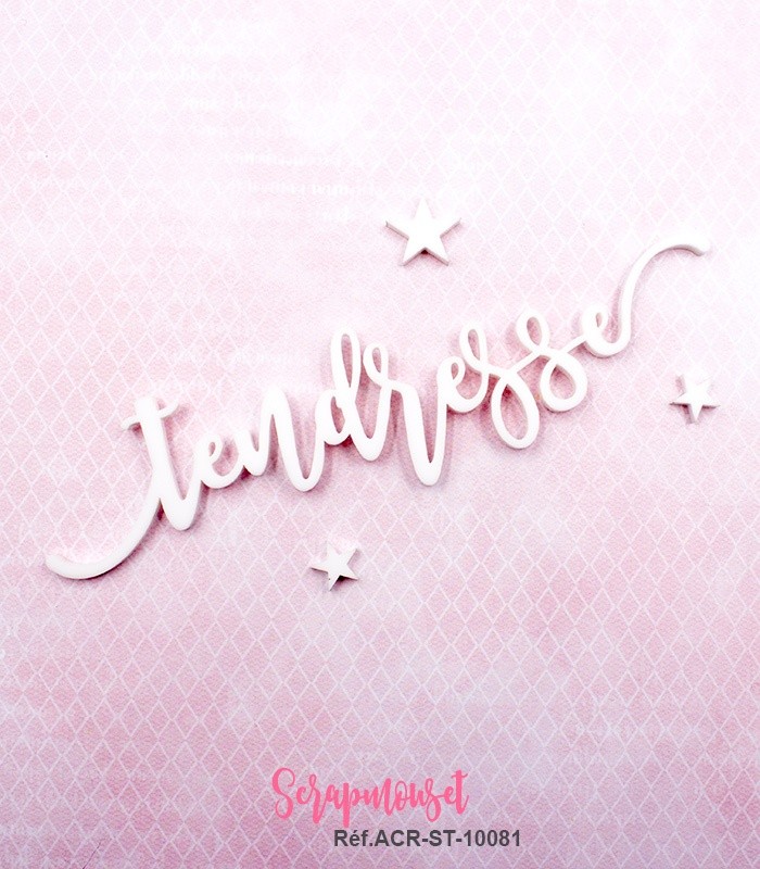 Mot tendresse en Acrylique Blanc 13,6 x 3,2 cm  SCRAPMOUSET