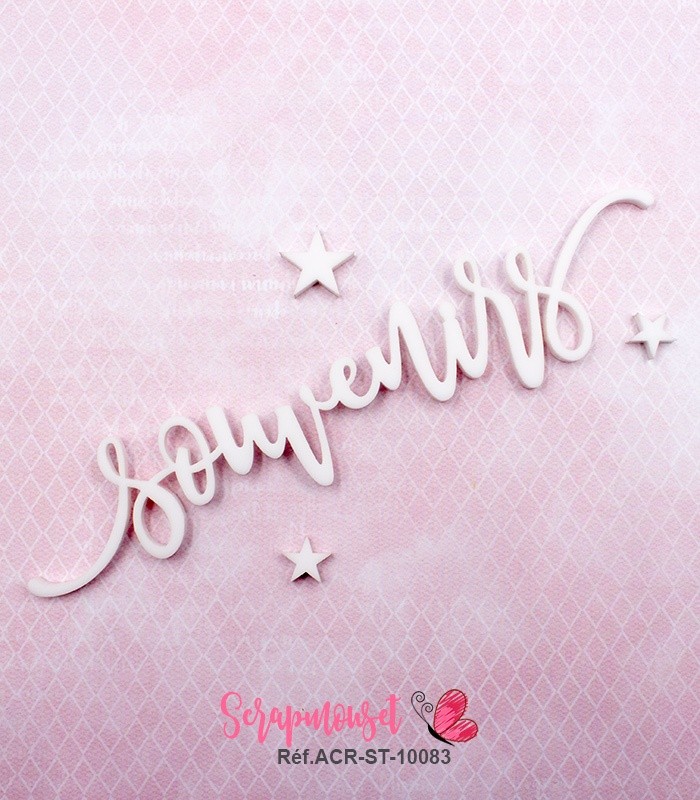 Mot souvenirs en Acrylique Blanc 13,8 x 2,8 cm  SCRAPMOUSET