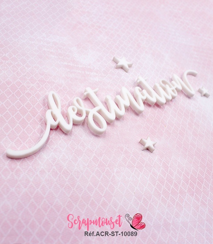 Mot destination en Acrylique Blanc 15,6 x 3,2 cm SCRAPMOUSET