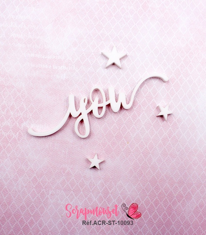 Mot you en Acrylique Blanc 7,8 x 2,9 cm  SCRAPMOUSET