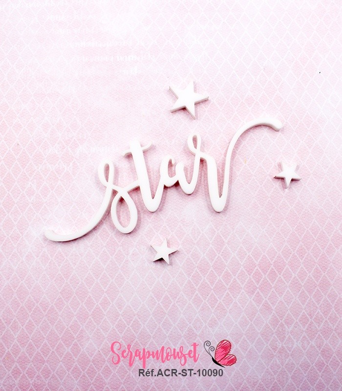 Mot star en Acrylique Blanc 8,6 x 3 cm  SCRAPMOUSET