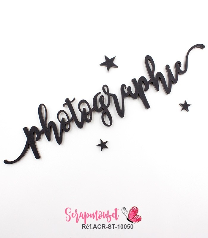 Mot photographie en Acrylique Noir 17,6 x 3,7 cm SCRAPMOUSET