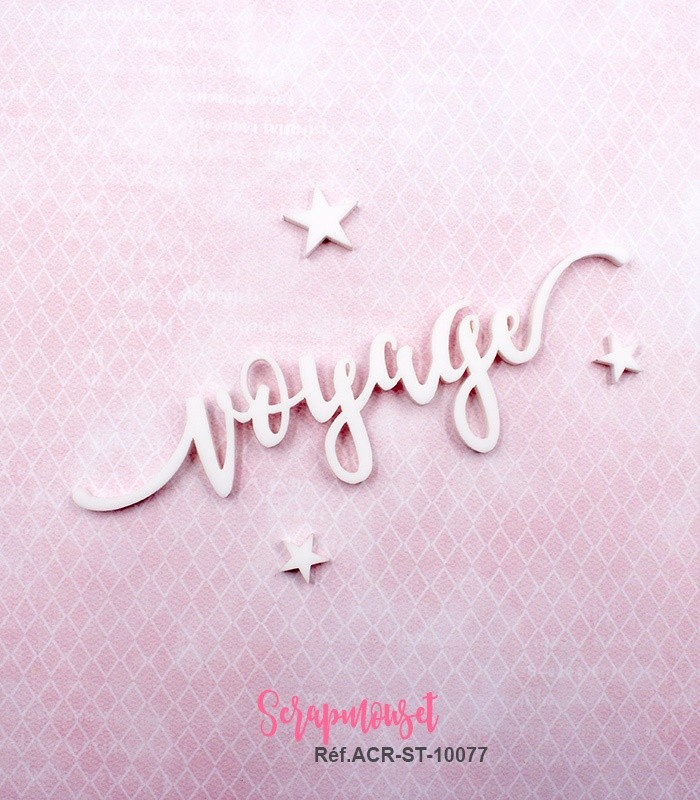 Mot voyage en Acrylique Blanc 11 x 3,1 cm  SCRAPMOUSET
