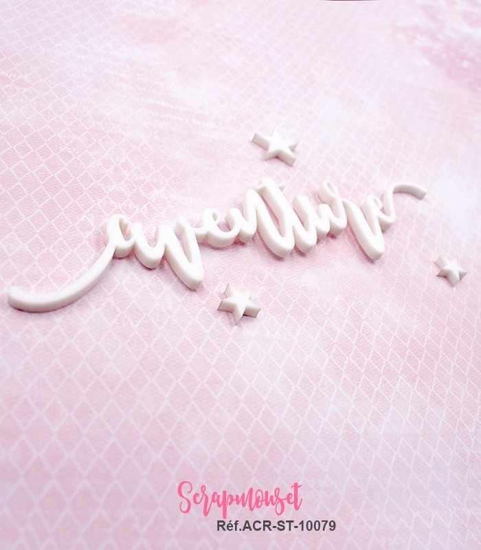 Mot aventure en Acrylique Blanc 13 x 3 cm SCRAPMOUSET