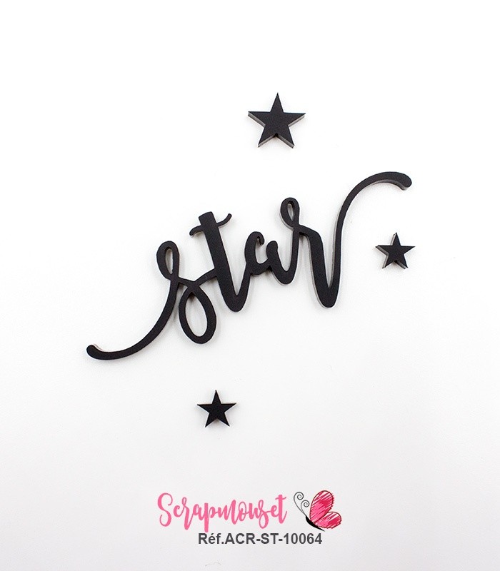 Mot star en Acrylique Noir 8,6 x 3 cm  SCRAPMOUSET