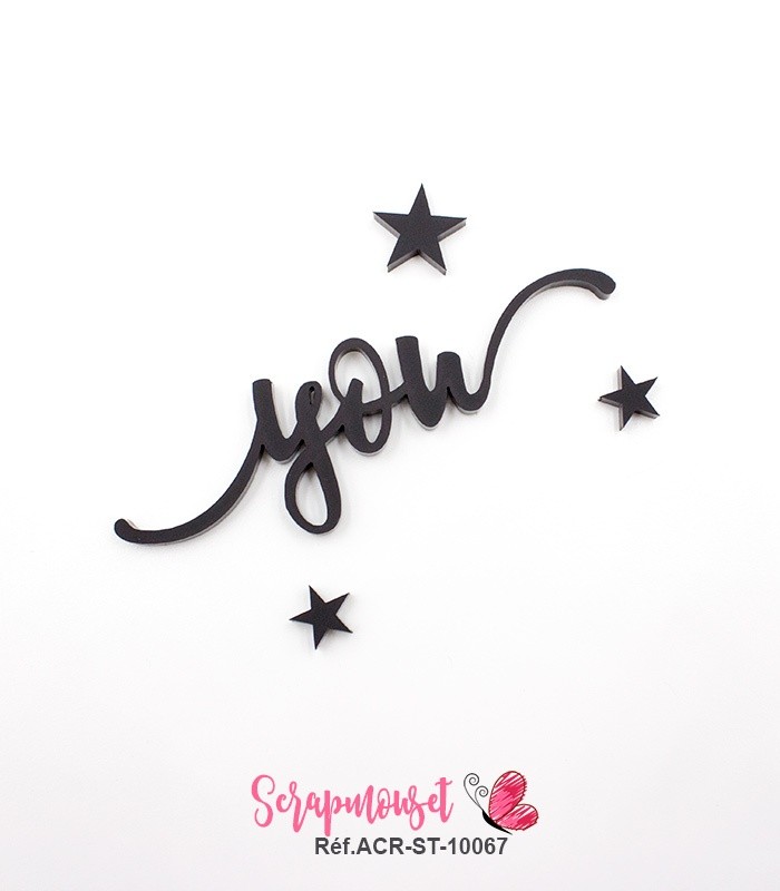 Mot you en Acrylique Noir 7,8 x 2,9 cm  SCRAPMOUSET
