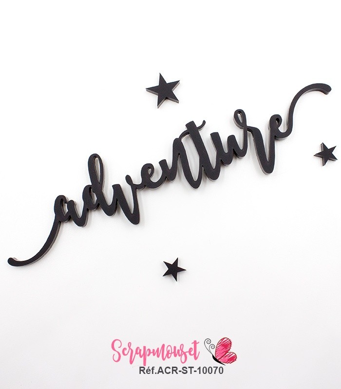 Mot adventure en Acrylique Noir 14,2 x 3,3 cm  SCRAPMOUSET
