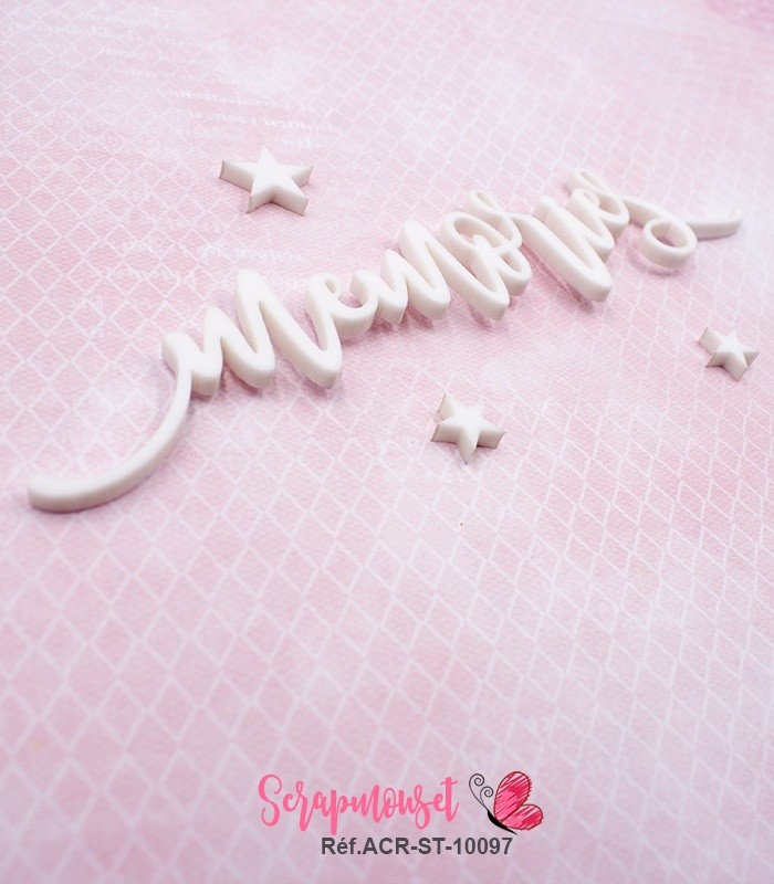 Mot memories en Acrylique Blanc 13,8 x 2,8 cm SCRAPMOUSET