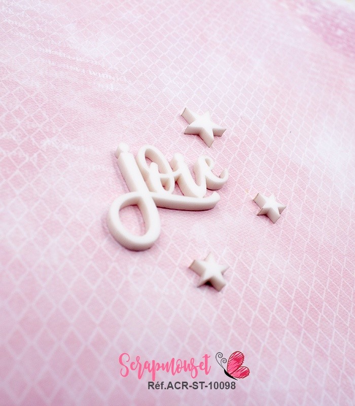 Mot joie en Acrylique Blanc 4,1 x 3,1 cm SCRAPMOUSET