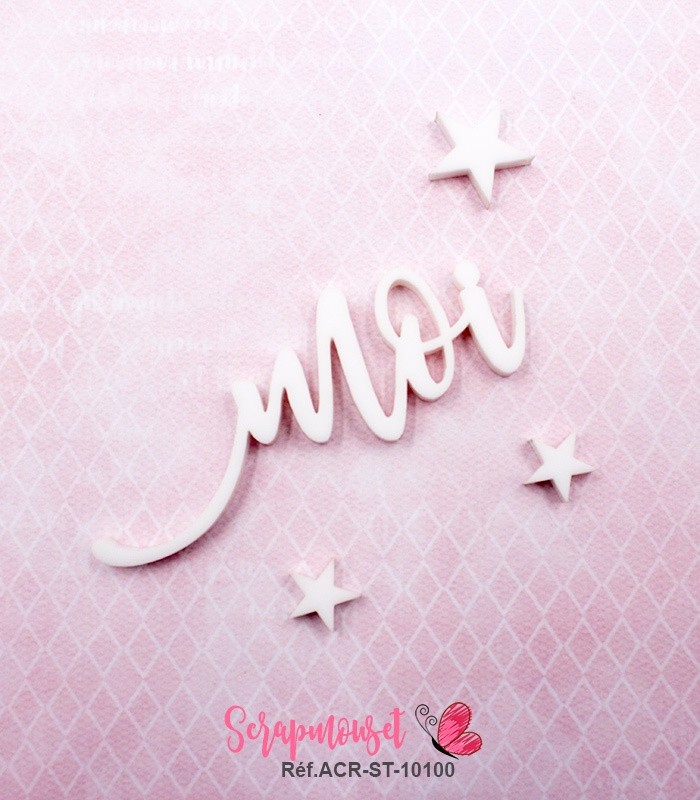 Mot moi en Acrylique Blanc 6,2 x 2,3 cm SCRAPMOUSET