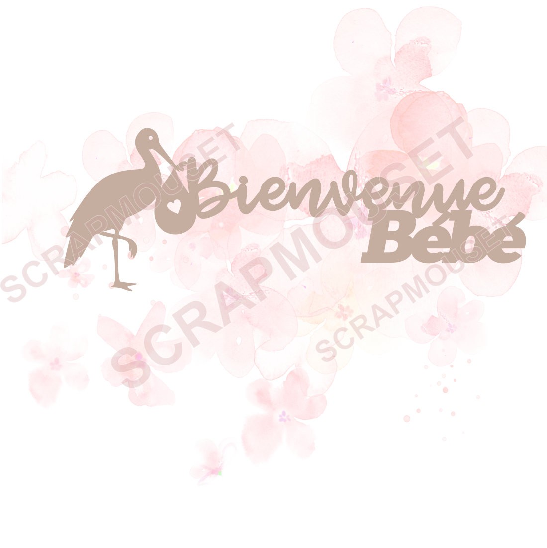 Mot Bienvenue bébé (cigogne) en carton bois SCRAPMOUSET