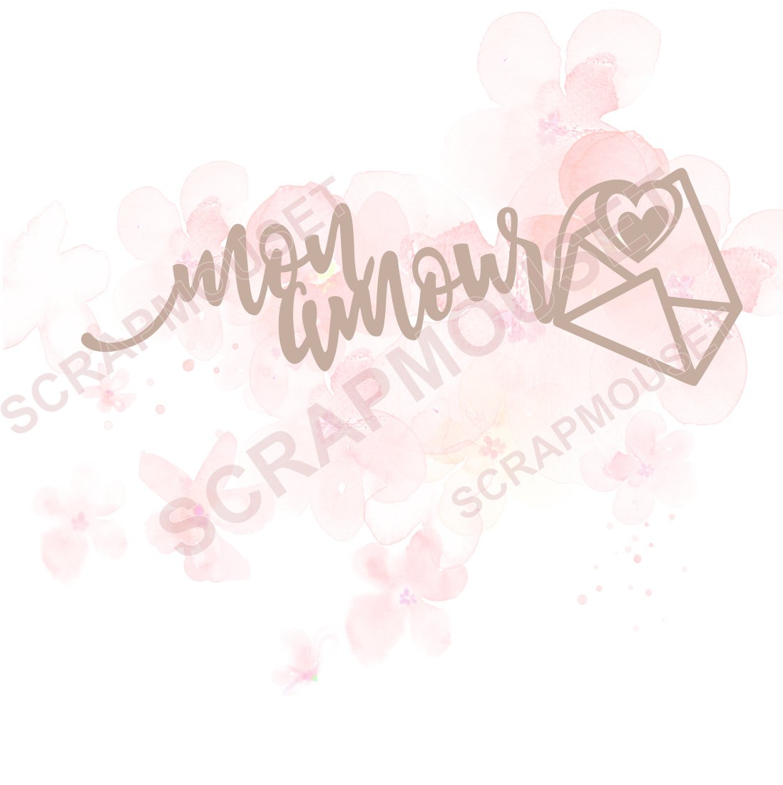 Mot Mon amour (enveloppe coeur) en carton bois SCRAPMOUSET
