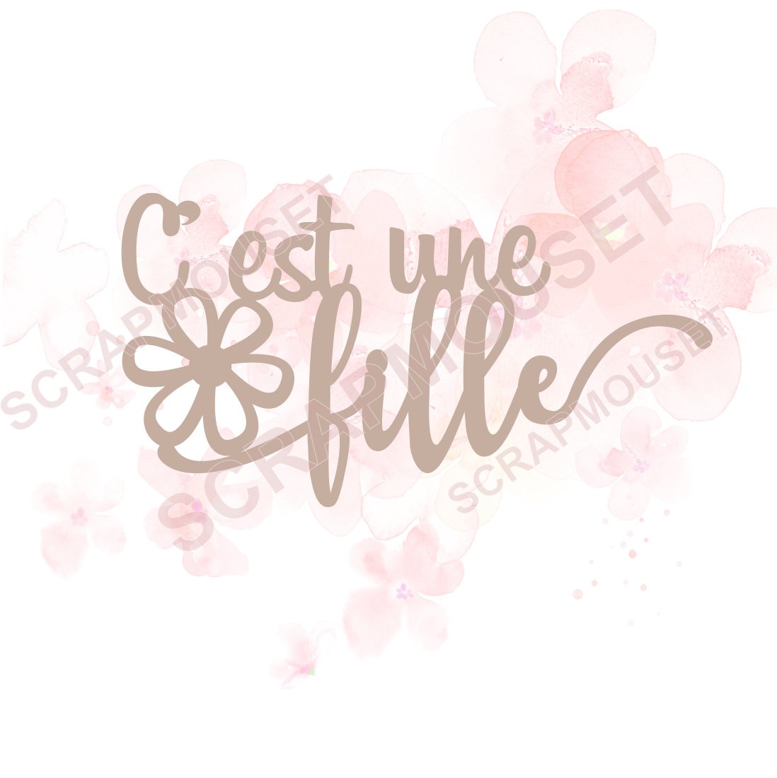 Mot C'est une fille (petite fleur) en carton bois SCRAPMOUSET