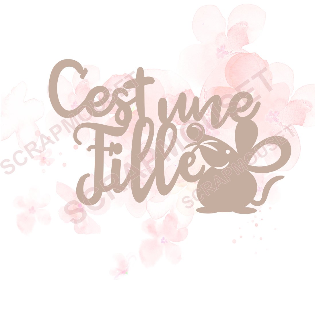 Mot C'est une fille (petite souris) en carton bois SCRAPMOUSET