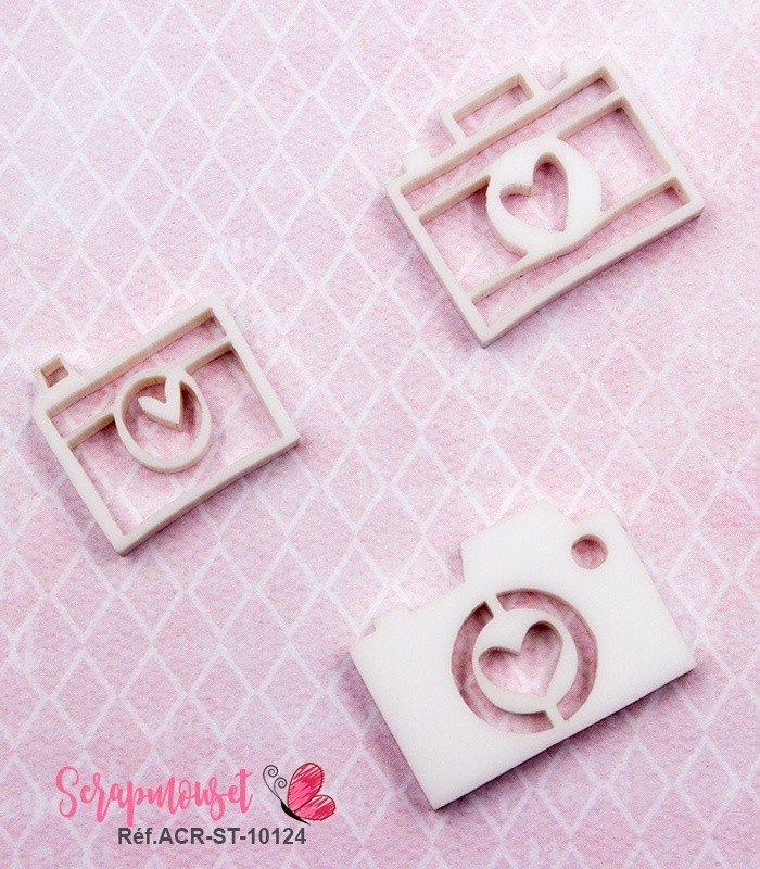 Trio de trois Appareils photos en Acrylique blanc SCRAPMOUSET