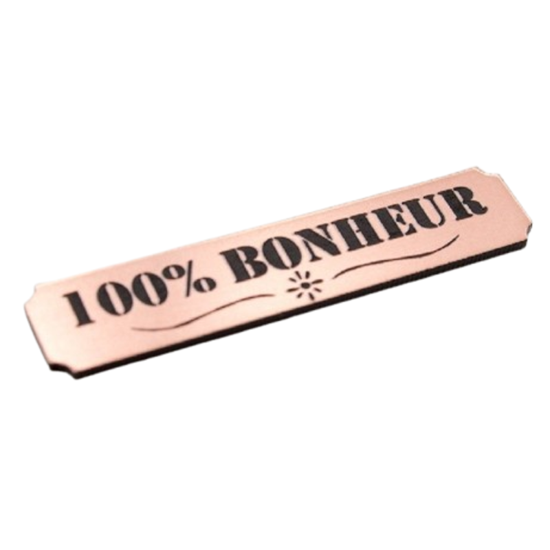 Etiquette 100% bonheur en Acrylique couleur Rose Gold