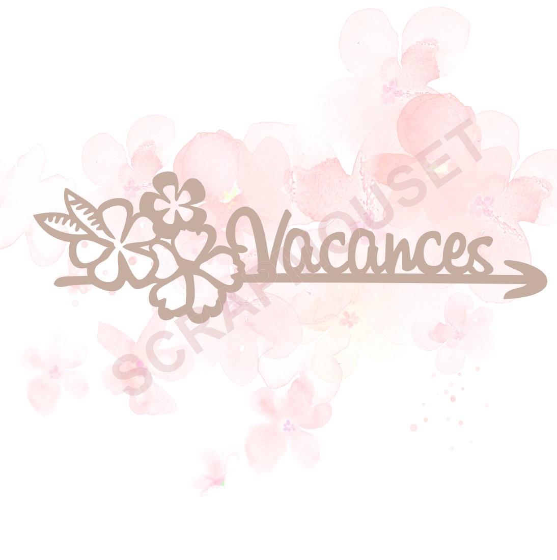 Mot vacances (petites fleurs et papillon) en carton bois SCRAPMOUSET