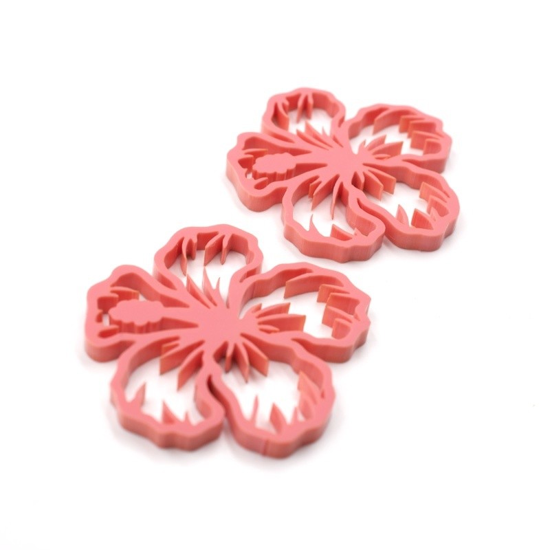 Lot de deux fleurs d'hibiscus en acrylique framboise SCRAPMOUSET