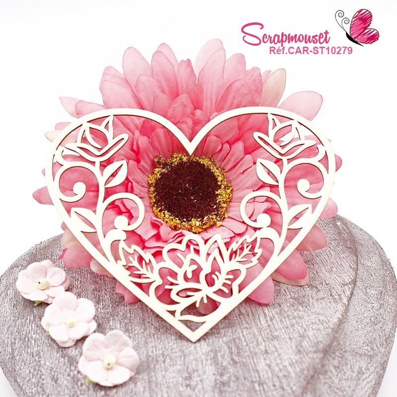 Chipboard coeur floral Léa en carton bois SCRAPMOUSET