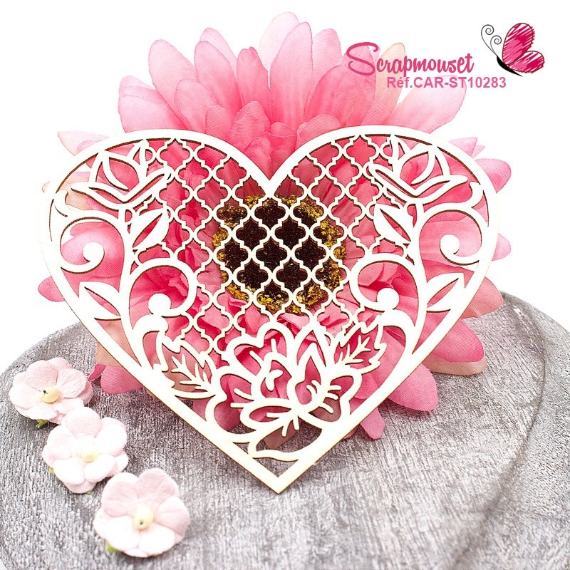 Chipboard coeur floral et treillis Eden en carton bois SCRAPMOUSET