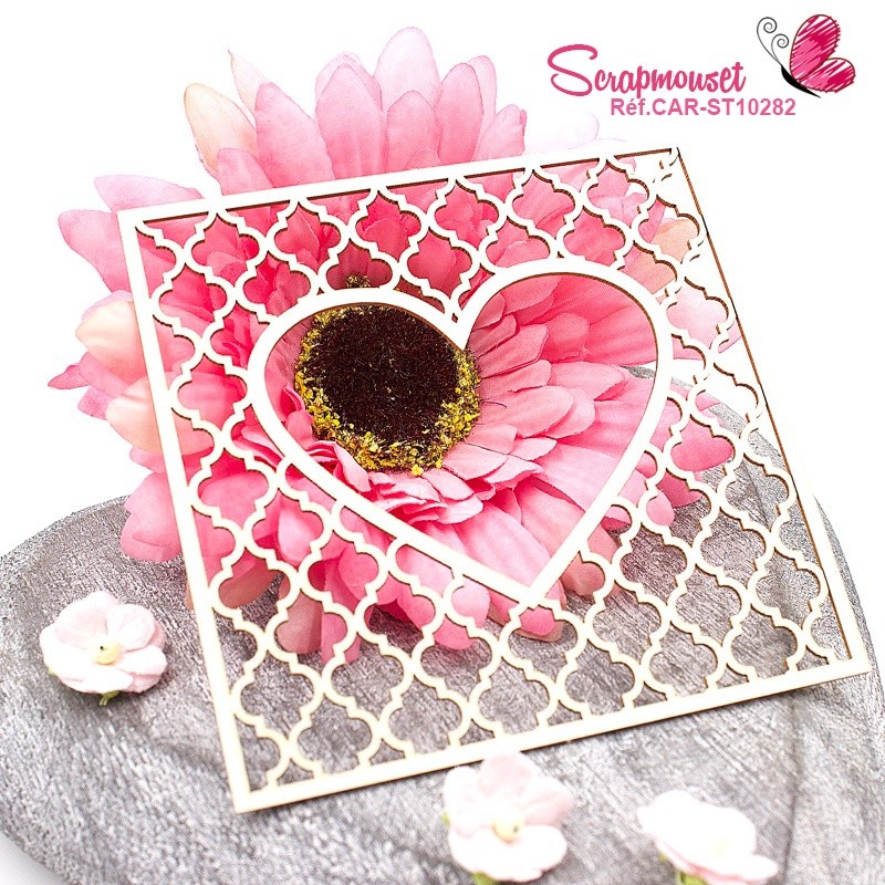 Cadre chipboard coeur et treillis Eden en carton bois SCRAPMOUSET