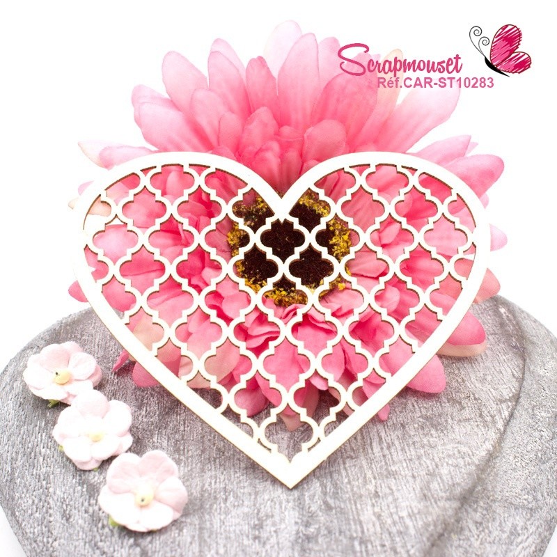 Chipboard Coeur treillis Elina en carton bois SCRAPMOUSET
