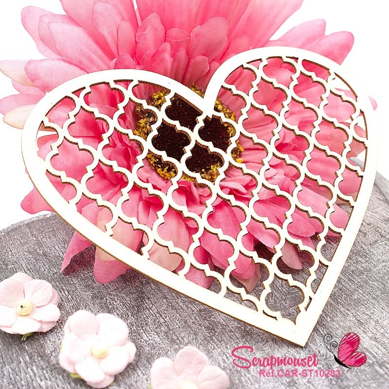 Chipboard Coeur treillis Elina en carton bois SCRAPMOUSET